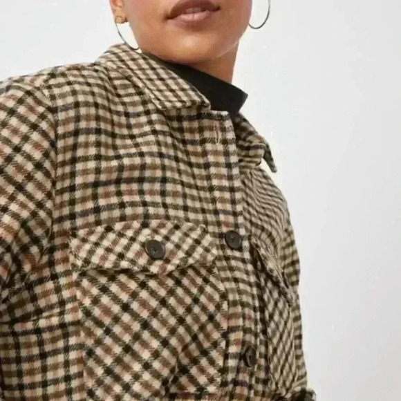 Rails Rhodes Belted Plaid Ochre Sand Mocha Flannel Wool Jacket Size Large - Picture 3 of 12